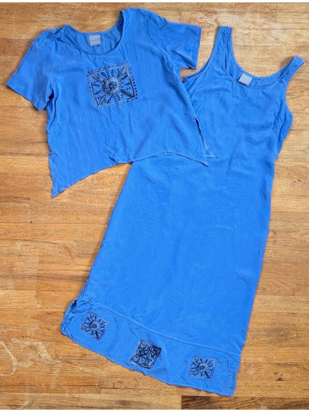 Vintage Floral Cottagecore Dress & Top Set Size Small 90s Blue Co Ord Oufit Set